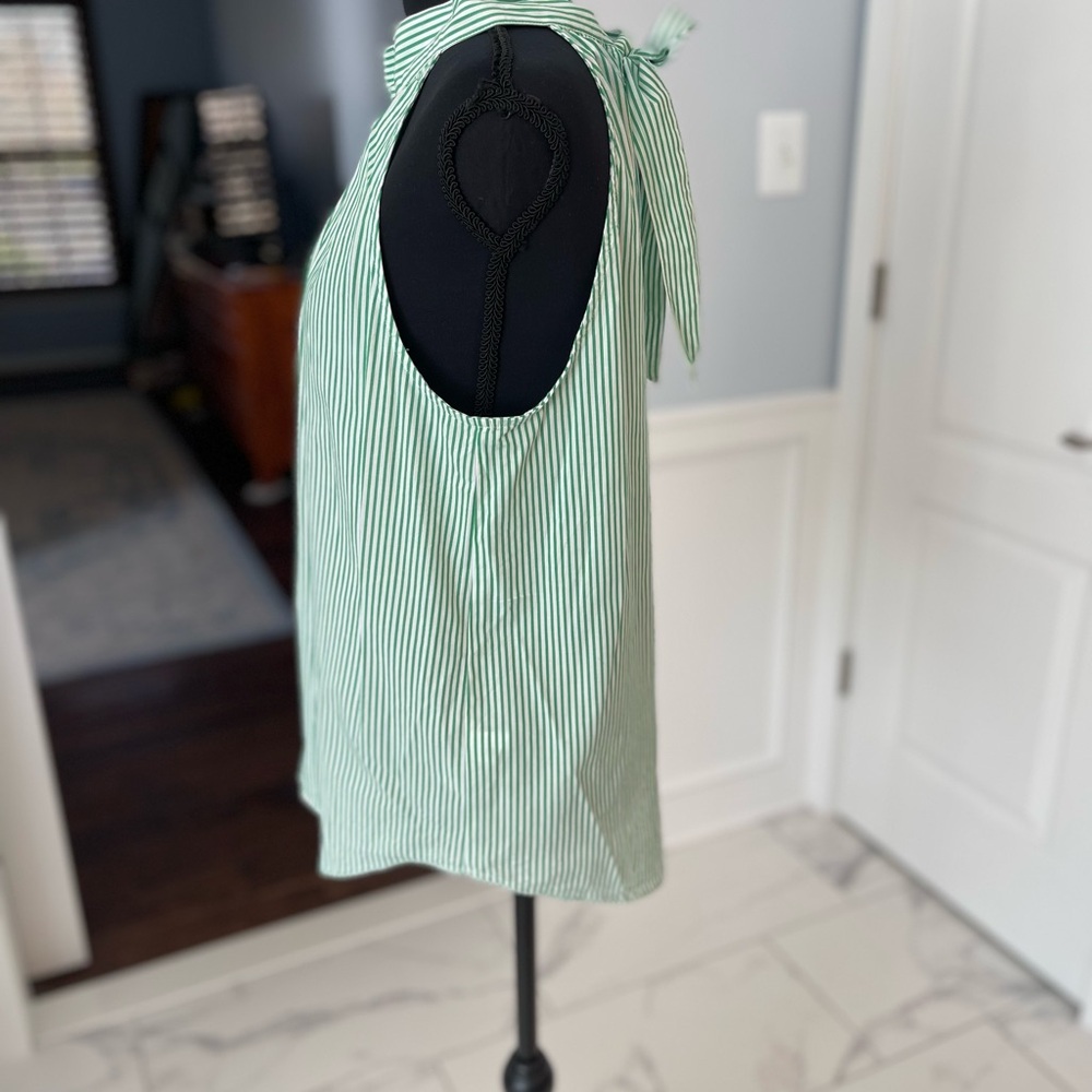 J. Crew Green Striped Sleeveless Blouse - Picture 2 of 6